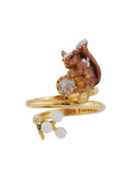 Les Nereides Covered Squirrel And Little White Pearls Adjustable Ring