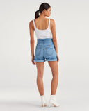 7 for All Mankind Paper Bag Waist Short in Bright Blue Jay