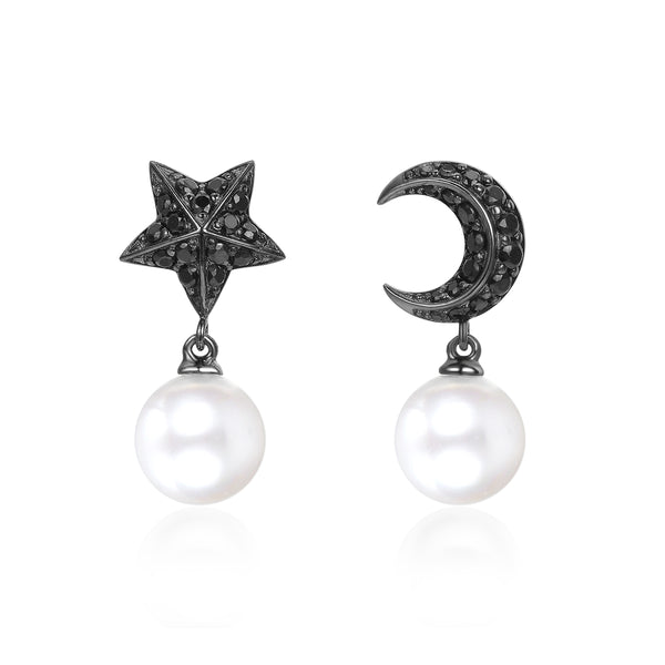 Le Loup Black Star and Moon Earring with Pearl