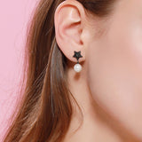 Le Loup Black Star and Moon Earring with Pearl