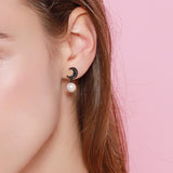 Le Loup Black Star and Moon Earring with Pearl