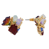 Les Nereides Crystals On Stone And Purple Flower Earrings